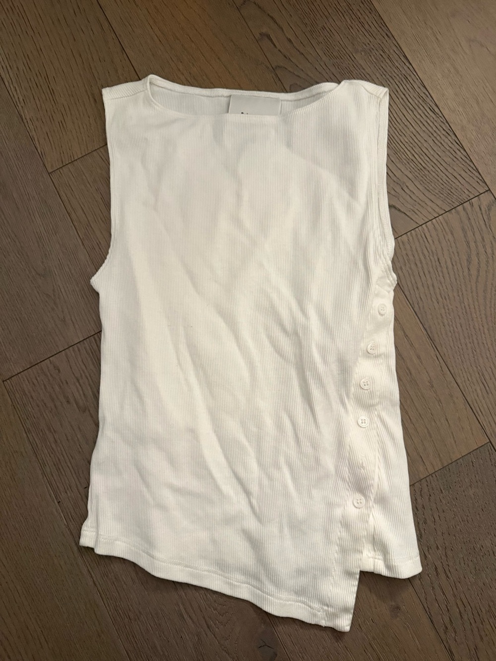 Reformation White Ribbed Sleeveless Tank with Side Buttons